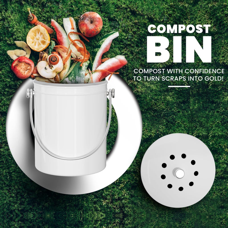 Utopia Kitchen Compost Bin for Kitchen Countertop, 1.3 Gallon Compost Bucket for Kitchen with Lid, Includes 1 Spare Charcoal Filter (White) - Image 2
